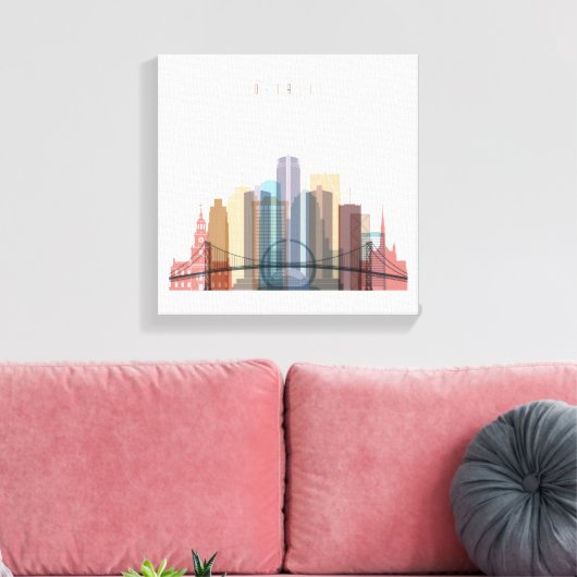 Detroit, Michigan | City Skyline Canvas Afdruk (Insitu (Woonkamer))