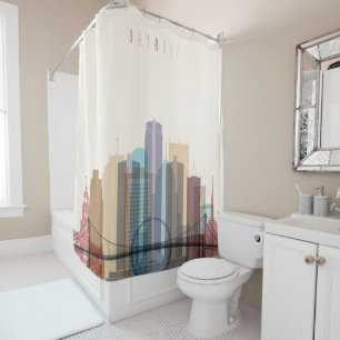 Detroit, Michigan City Skyline Douchegordijn
