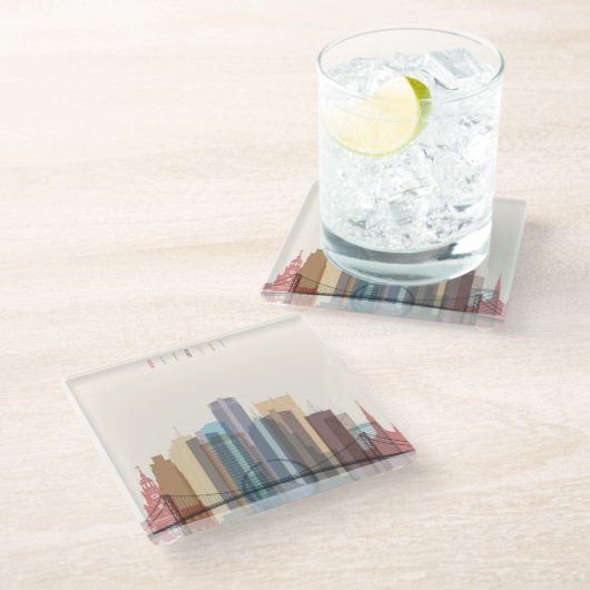 Detroit, Michigan | City Skyline Glazen Onderzetter (Schuin)