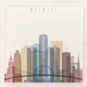 Detroit, Michigan City Skyline Glazen Onderzetter