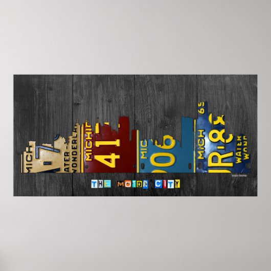 Detroit Michigan City Skyline License Bord Art Poster (Voorkant)