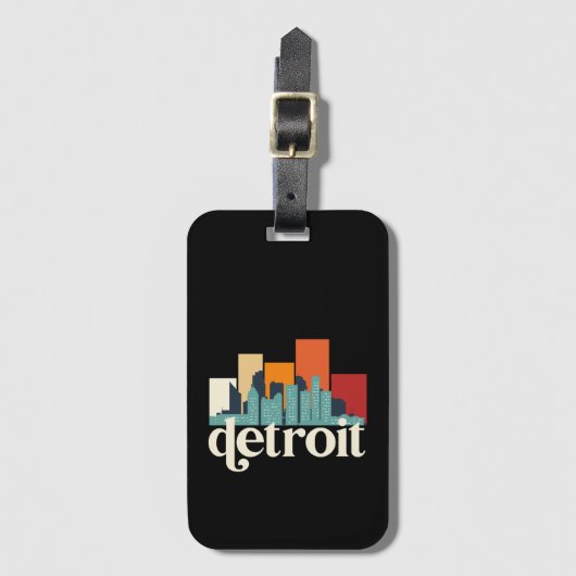 Detroit Michigan City Skyline Retro Cityscape Art Bagagelabel (Voorkant (verticaal))