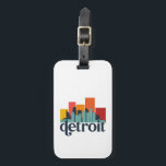 Detroit Michigan City Skyline Retro Cityscape Art Bagagelabel<br><div class="desc">en retro-stadsplan met prachtige skyline, toeristische attractie en cityscape art. Koelwolkenkrabber en bouwartikelen voor silhouette-illustratie voor toeristen en reizigers. Perfect als souvenir om terug naar huis te brengen wanneer je op reis bent. Bespaar de herinnering aan uw reis en vakantie met familie en vrienden. De achtergrondkleur kan aan uw gewenste...</div>