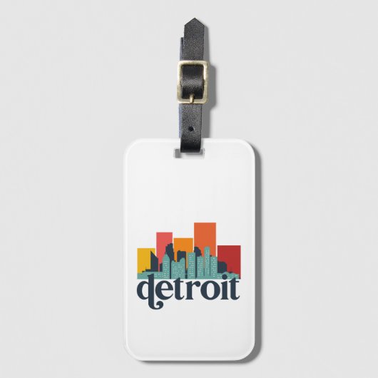 Detroit Michigan City Skyline Retro Cityscape Art Bagagelabel (Voorkant (verticaal))