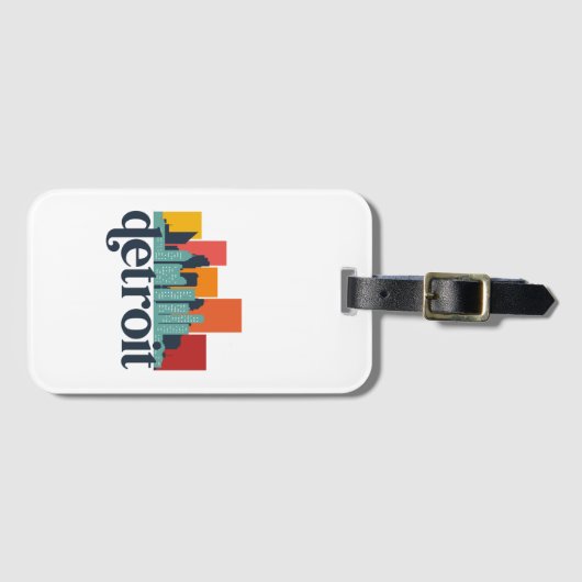 Detroit Michigan City Skyline Retro Cityscape Art Bagagelabel (Voorkant (horizontaal))