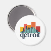 Detroit Michigan City Skyline Retro Cityscape Art Magneet (Voorkant / Achterkant)