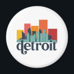Detroit Michigan City Skyline Retro Cityscape Art Magneet<br><div class="desc">en retro-stadsplan met prachtige skyline, toeristische attractie en cityscape art. Koelwolkenkrabber en bouwartikelen voor silhouette-illustratie voor toeristen en reizigers. Perfect als souvenir om terug naar huis te brengen wanneer je over de hele wereld reist. Bespaar de herinnering aan uw reis en vakantie met familie en vrienden. De achtergrondkleur kan aan...</div>
