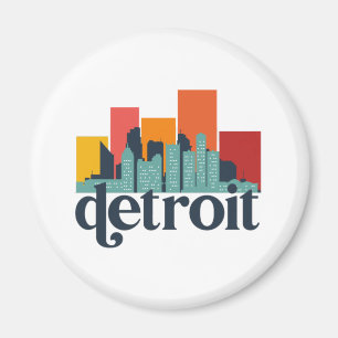 Detroit Michigan City Skyline Retro Cityscape Art Magneet