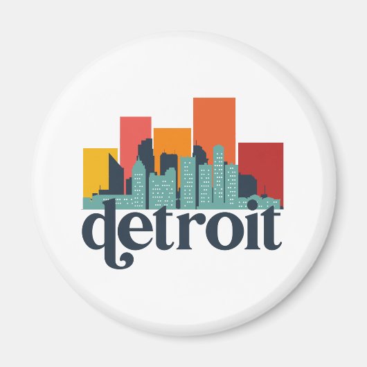 Detroit Michigan City Skyline Retro Cityscape Art Magneet (Voorkant)