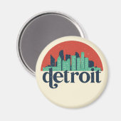Detroit Michigan City Skyline Retro Cityscape Art Magneet (Voorkant / Achterkant)