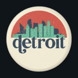 Detroit Michigan City Skyline Retro Cityscape Art Magneet<br><div class="desc">en retro-stadsplan met prachtige skyline, toeristische attractie en cityscape art. Koelwolkenkrabber en bouwartikelen voor silhouette-illustratie voor toeristen en reizigers. Perfect als souvenir om terug naar huis te brengen wanneer je over de hele wereld reist. Bespaar de herinnering aan uw reis en vakantie met familie en vrienden. De achtergrondkleur kan aan...</div>
