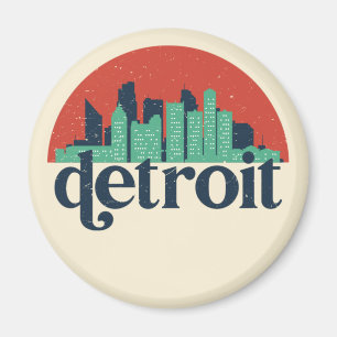 Detroit Michigan City Skyline Retro Cityscape Art Magneet