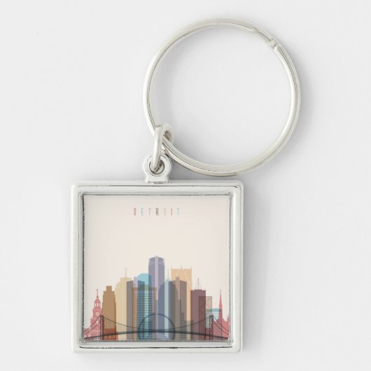 Detroit, Michigan | City Skyline Sleutelhanger (Voorkant)