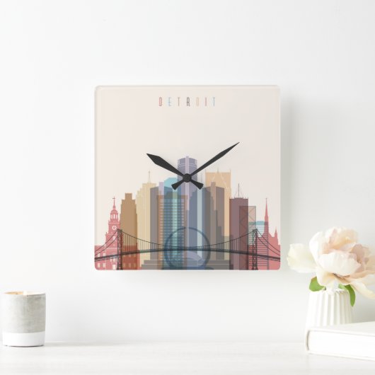 Detroit, Michigan | City Skyline Vierkante Klok (Huis)