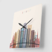 Detroit, Michigan | City Skyline Vierkante Klok (Hoek)