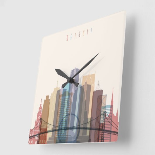 Detroit, Michigan | City Skyline Vierkante Klok (Hoek)