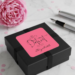 Detroit Michigan Est 1701 "Jouw naam" Pink Vierkante Sticker