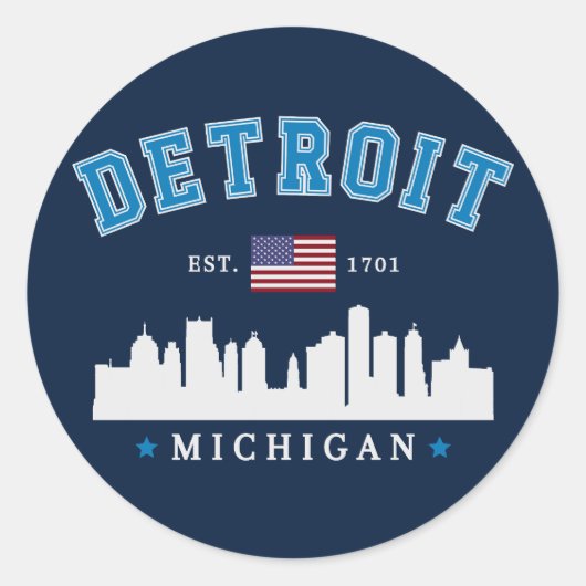 Detroit Michigan Est. 1701 Travel Ronde Sticker (Voorkant)