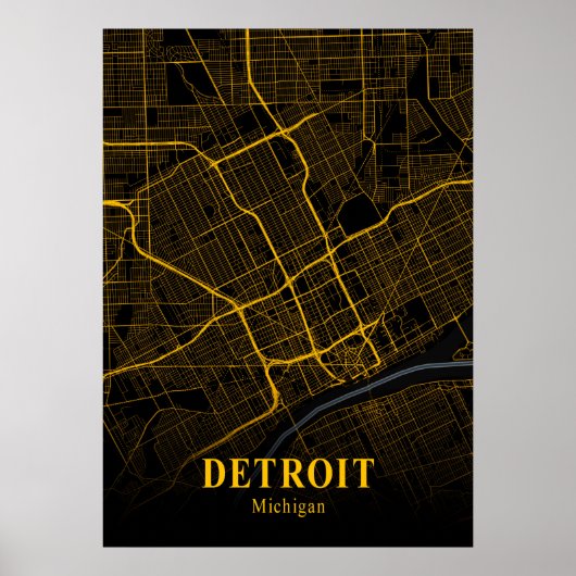 Detroit - Michigan Gold City Map Poster (Voorkant)
