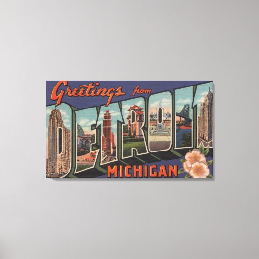 Detroit, Michigan - Grote letterscènes Canvas Afdruk (Voorkant)