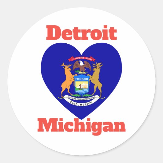 Detroit Michigan Heart Flag Ronde Sticker (Voorkant)