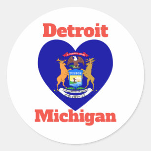Detroit Michigan Heart Flag Ronde Sticker