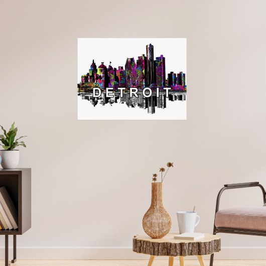 Detroit Michigan in graffiti Poster (Woonkamer 3)