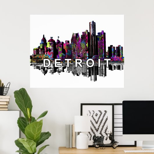 Detroit Michigan in graffiti Poster (Thuiskantoor)