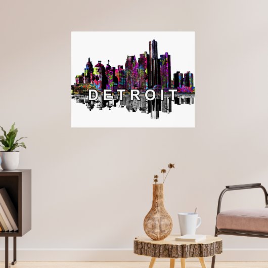 Detroit Michigan in graffiti Poster (Woonkamer 3)
