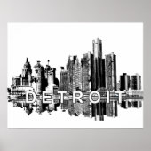 Detroit Michigan in zwarte inkt Poster (Voorkant)