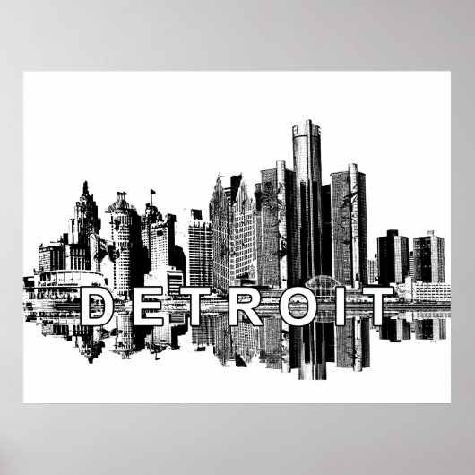 Detroit Michigan in zwarte inkt Poster (Voorkant)
