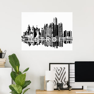 Detroit, Michigan in zwarte inkt Poster