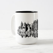 Detroit Michigan in zwarte inkt Tweekleurige Koffiemok (Voorkant links)
