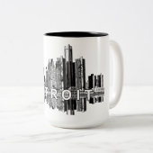 Detroit Michigan in zwarte inkt Tweekleurige Koffiemok (Voorkant rechts)
