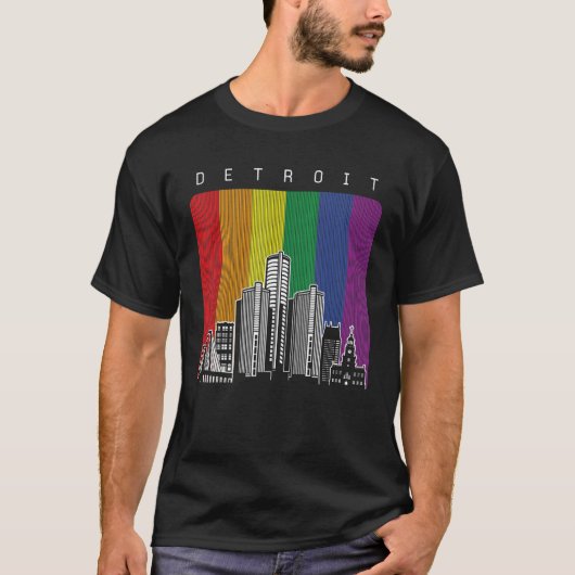 Detroit Michigan LGBT Regenboogvlag Pride T-shirt (Voorkant)