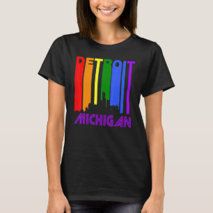 Detroit Michigan LGBTQ Gay Pride Rainbow Skyline T-shirt