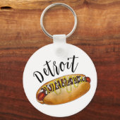 Detroit Michigan MI Coney Island Hot Dog Hotdog Sleutelhanger (Voorkant)