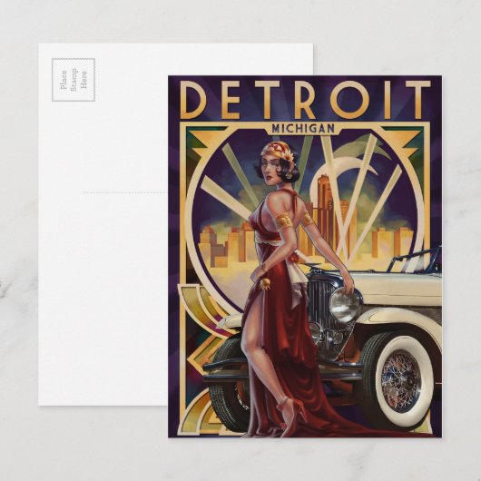 Detroit, Michigan | Motorstad Briefkaart (Voorkant / Achterkant)