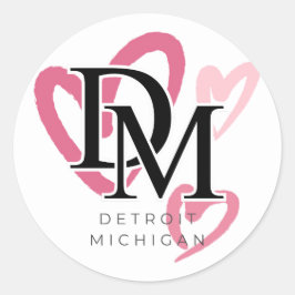 Detroit Michigan Pink Hearts Ronde Sticker