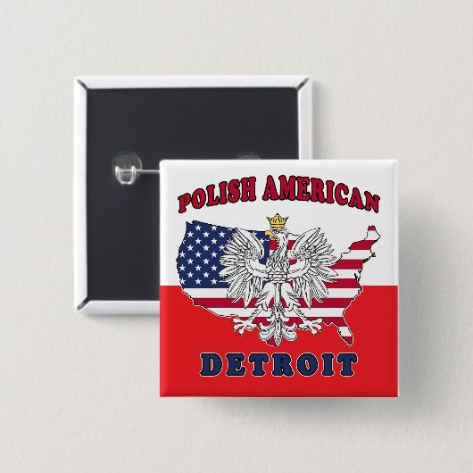 Detroit Michigan Polish Vierkante Button 5,1 Cm (Voorkant /achterkant)