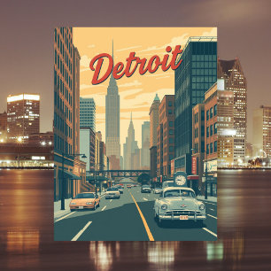 Detroit Michigan Retro Cars Reizen Briefkaart