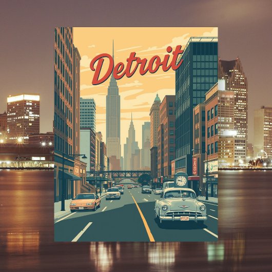 Detroit Michigan Retro Cars Reizen Briefkaart