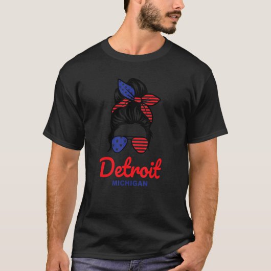 Detroit Michigan Retro Messy Bun T-shirt (Voorkant)