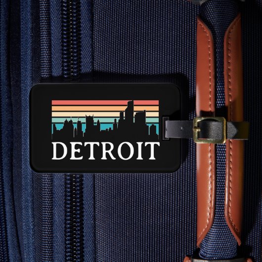 Detroit Michigan Retro  Sunset Skyline Bagagelabel (Voorkant Insitu 4)