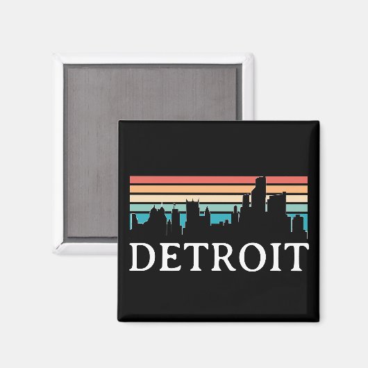 Detroit Michigan Retro  Sunset Skyline Magneet (Voorkant / Achterkant)