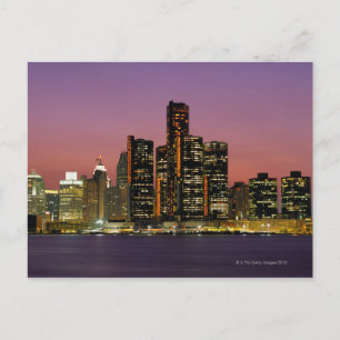 Detroit, Michigan Skyline bij nacht Briefkaart