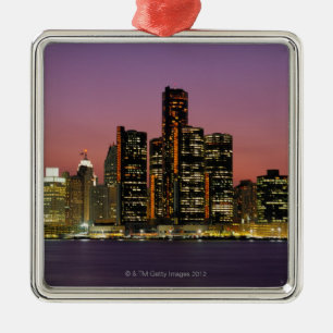 Detroit, Michigan Skyline bij nacht Metalen Ornament