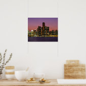Detroit, Michigan Skyline bij nacht Poster (Keuken)