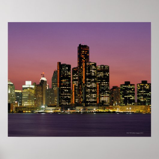 Detroit, Michigan Skyline bij nacht Poster (Voorkant)