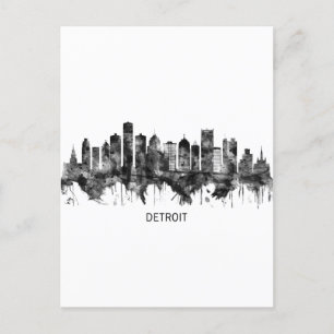 Detroit Michigan Skyline BW Feestdagenkaart